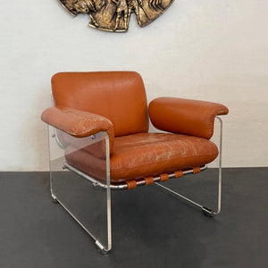 Italian Modern Lucite And Leather Lounge Club Chair By Polflex Artegna