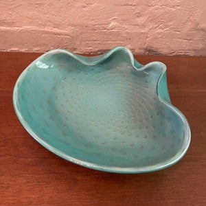 Large Italian Mid-Century Blue Murano Glass Clamshell Dish