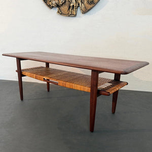 Scandinavian Modern Tiered Teak And Cane Coffee Table By Kurt Kurt Østervig