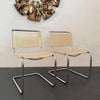 Pair Of White Leather Chrome Cantilever Side Chairs By Mart Stam