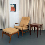 Danish Modern Oak Reclining Lounge Chair Ottoman Set By Ib Kofod-Larsen