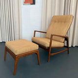 Danish Modern Oak Reclining Lounge Chair Ottoman Set By Ib Kofod-Larsen
