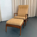 Danish Modern Oak Reclining Lounge Chair Ottoman Set By Ib Kofod-Larsen