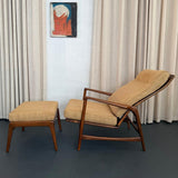 Danish Modern Oak Reclining Lounge Chair Ottoman Set By Ib Kofod-Larsen