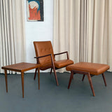 Mid-Century Modern Walnut And Leather Lounge Chair Ottoman Set By Mel Smilow