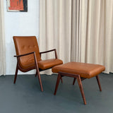 Mid-Century Modern Walnut And Leather Lounge Chair Ottoman Set By Mel Smilow