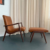 Mid-Century Modern Walnut And Leather Lounge Chair Ottoman Set By Mel Smilow