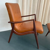 Mid-Century Modern Walnut And Leather Lounge Chair Ottoman Set By Mel Smilow
