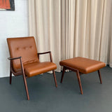 Mid-Century Modern Walnut And Leather Lounge Chair Ottoman Set By Mel Smilow