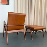 Mid-Century Modern Walnut And Leather Lounge Chair Ottoman Set By Mel Smilow