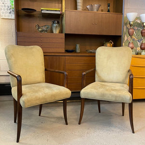 Pair Of Mid-Century Modern UltraSuede And Oak Sabre Leg Armchairs