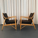 Pair Of Mid-Century Modern Finn Juhl Model 45 Style Open Armchairs