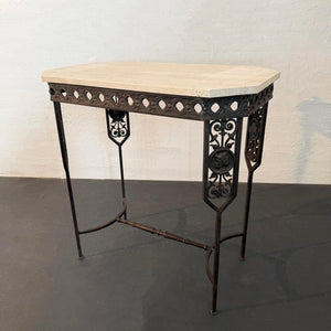 Neoclassical Revival Wrought Iron And Travertine Console Table