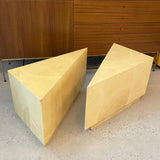 Pair Goat Skin Triangular Modular Coffee Side Tables By Aldo Tura