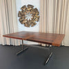 Scandinavian Modern Rosewood Chrome Trestle Extension Dining Table