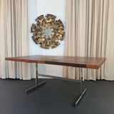 Scandinavian Modern Rosewood Chrome Trestle Extension Dining Table