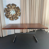 Scandinavian Modern Rosewood Chrome Trestle Extension Dining Table