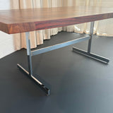 Scandinavian Modern Rosewood Chrome Trestle Extension Dining Table