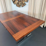 Scandinavian Modern Rosewood Chrome Trestle Extension Dining Table