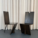 Post Modern Artisan Made Angular Ebonized Oak And Steel Chairs