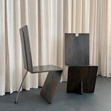 Post Modern Artisan Made Angular Ebonized Oak And Steel Chairs