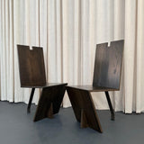 Post Modern Artisan Made Angular Ebonized Oak And Steel Chairs