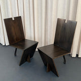 Post Modern Artisan Made Angular Ebonized Oak And Steel Chairs