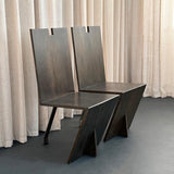 Post Modern Artisan Made Angular Ebonized Oak And Steel Chairs