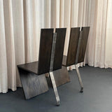 Post Modern Artisan Made Angular Ebonized Oak And Steel Chairs