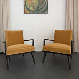 1950s Hollywood Regency Lounge Armchairs In Black Lacquered Walnut