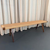 Mid-Century Modern Style Hand-Woven Rope Weave And Walnut Bench