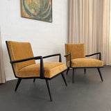 1950s Hollywood Regency Lounge Armchairs In Black Lacquered Walnut