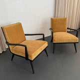 1950s Hollywood Regency Lounge Armchairs In Black Lacquered Walnut