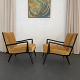 1950s Hollywood Regency Lounge Armchairs In Black Lacquered Walnut