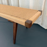 Mid-Century Modern Style Hand-Woven Rope Weave And Walnut Bench