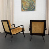 1950s Hollywood Regency Lounge Armchairs In Black Lacquered Walnut