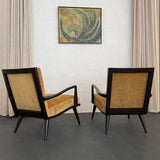 1950s Hollywood Regency Lounge Armchairs In Black Lacquered Walnut