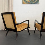 1950s Hollywood Regency Lounge Armchairs In Black Lacquered Walnut