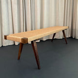 Mid-Century Modern Style Hand-Woven Rope Weave And Walnut Bench