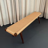 Mid-Century Modern Style Hand-Woven Rope Weave And Walnut Bench