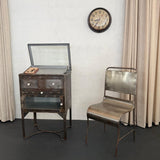 Industrial Brushed Steel Top Opening Medical Apothecary Display Cabinet