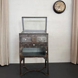 Industrial Brushed Steel Top Opening Medical Apothecary Display Cabinet