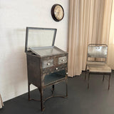 Industrial Brushed Steel Top Opening Medical Apothecary Display Cabinet