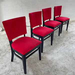 Red Velvet Ebonized Oak Café Dining Chairs