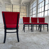 Red Velvet Ebonized Oak Café Dining Chairs