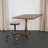 Early 20th Century Industrial Chestnut And Cast Iron Drafting Table