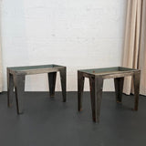 Pair Of Industrial Brushed Steel Factory Tray Tables