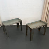 Pair Of Industrial Brushed Steel Factory Tray Tables