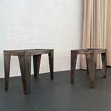 Pair Of Industrial Brushed Steel Factory Tray Tables