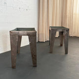 Pair Of Industrial Brushed Steel Factory Tray Tables